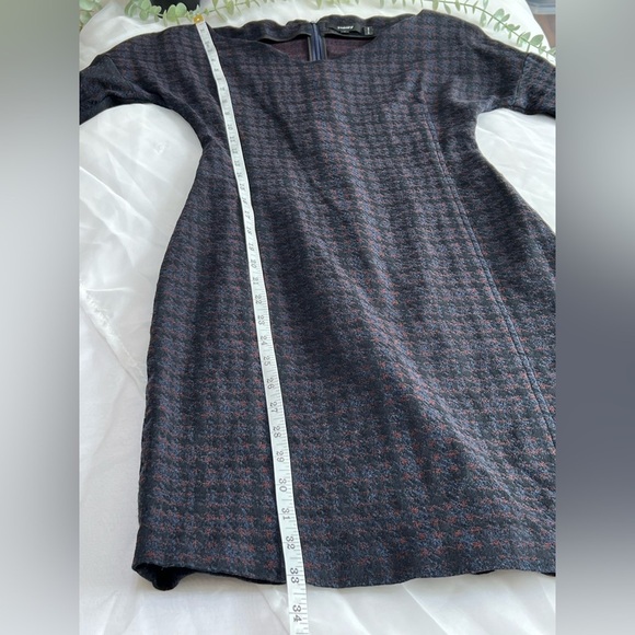 Theory Long Sleeve Houndstooth Jacquard Plaid Sheath Dress Dark Currant S Petite - Picture 7 of 13